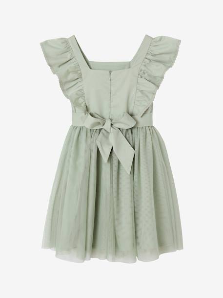 Robe cérémonie fille satin de coton à volants blanc+écru+rose pâle+vert sauge - vertbaudet enfant 
