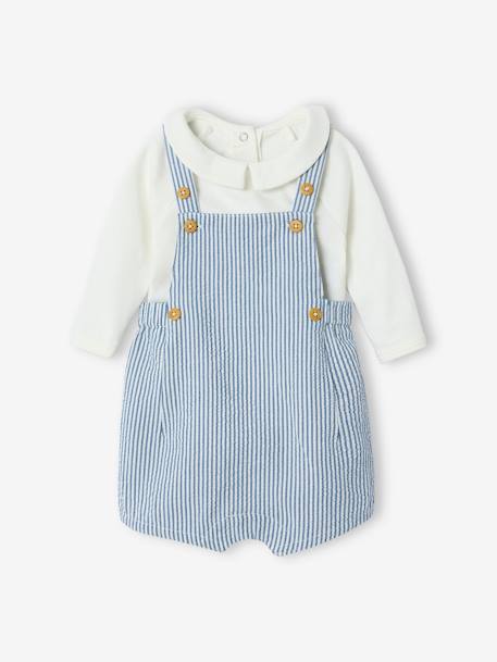 Baby bodysuit and striped dungarees set sky blue - vertbaudet enfant 