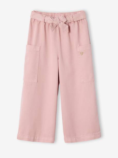 Cropped Wide-Leg Trousers in Tencel®, for Girls rose - vertbaudet enfant 