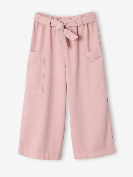 Cropped Wide-Leg Trousers in Tencel®, for Girls rose - vertbaudet enfant 