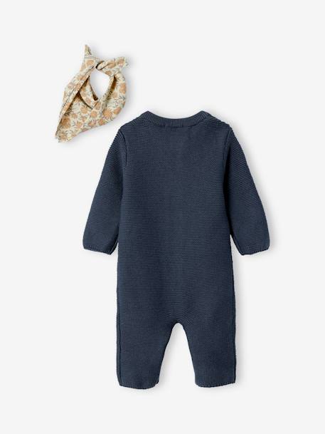 Mixed newborn gift set with long-sleeved knitted sleepsuit + scarf anthracite - vertbaudet enfant 