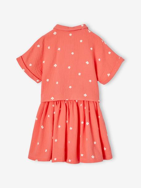 Tie-front blouse and skirt set for girls coral - vertbaudet enfant 