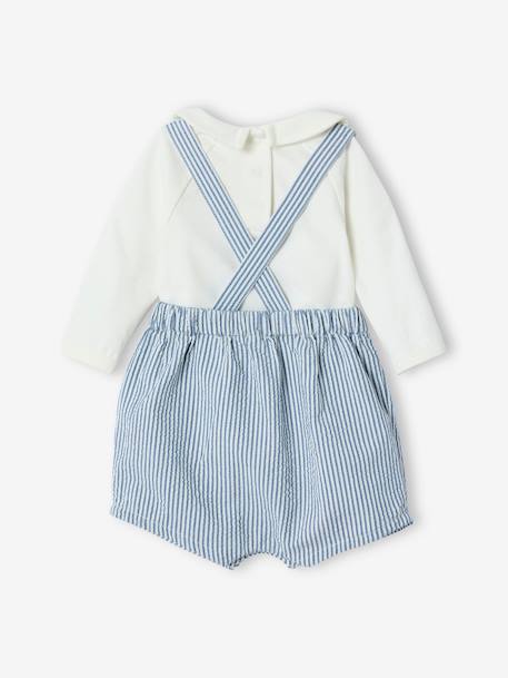 Baby bodysuit and striped dungarees set sky blue - vertbaudet enfant 