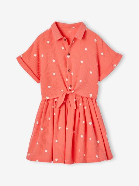 Tie-front blouse and skirt set for girls coral - vertbaudet enfant 