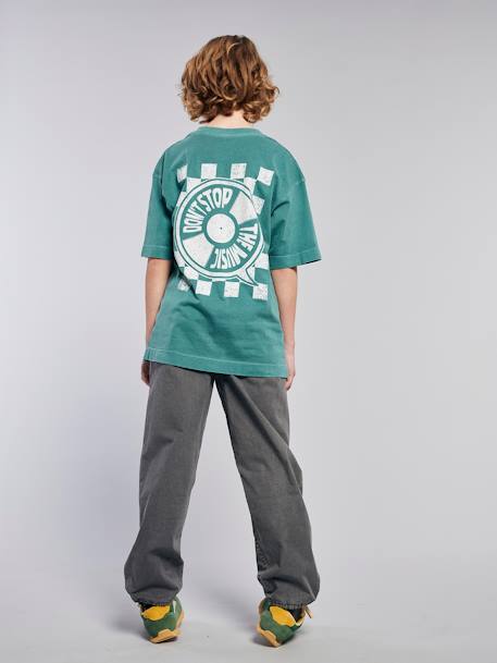 T-Shirt with Front/Back Motif, Faded Effect, JONEN aqua green+ecru - vertbaudet enfant 