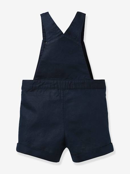 Linen and cotton baby dungaree shorts CYRILLUS navy blue - vertbaudet enfant 