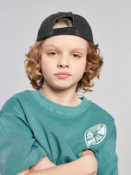T-Shirt with Front/Back Motif, Faded Effect, JONEN aqua green+ecru - vertbaudet enfant 