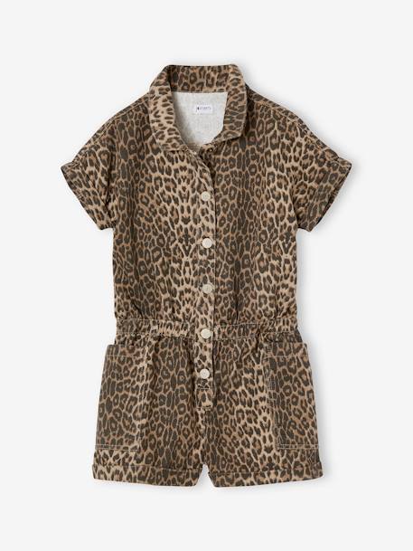 Leopard Print Denim Dungarees beige - vertbaudet enfant 