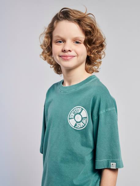 T-Shirt with Front/Back Motif, Faded Effect, JONEN aqua green+ecru - vertbaudet enfant 