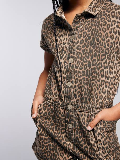 Leopard Print Denim Dungarees beige - vertbaudet enfant 