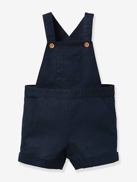 Linen and cotton baby dungaree shorts CYRILLUS navy blue - vertbaudet enfant 