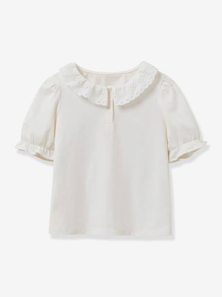Girl's t-shirt with English embroidery collar CYRILLUS in organic cotton ecru - vertbaudet enfant 