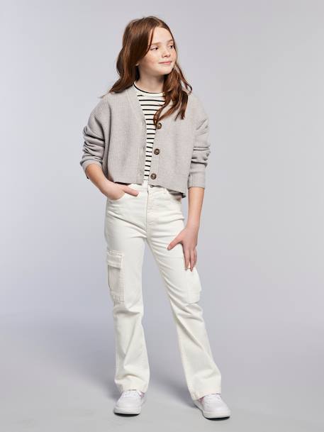 Cropped Cardigan for Girls, JONEN ecru+marl grey - vertbaudet enfant 