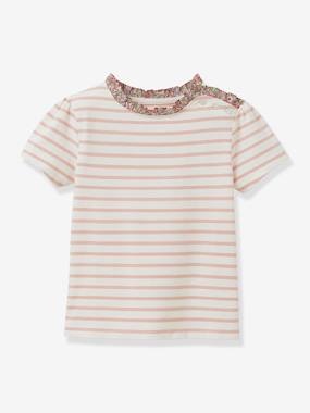 Tee-shirt marinière fille tissu Liberty coton bio manches courtes - vertbaudet enfant Fille-T-shirt, sous-pull-T-shirt-Tee-shirt marinière fille tissu Liberty coton bio manches courtes