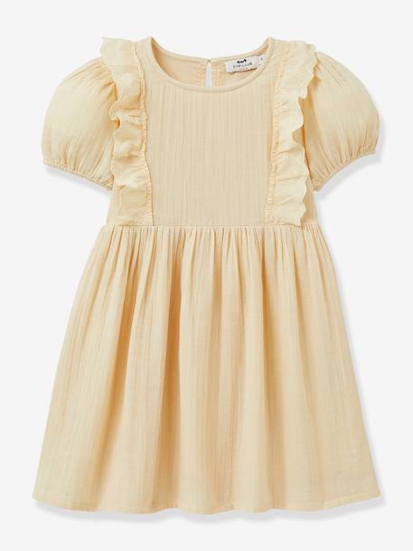 Girl's dress in organic cotton gauze CYRILLUS blush+pale yellow - vertbaudet enfant 