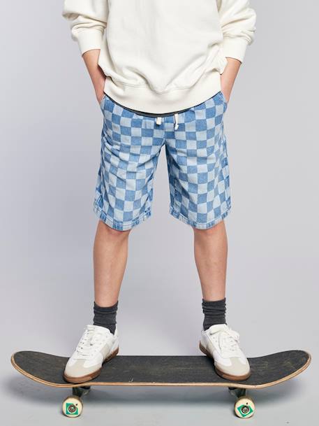 Bermuda motif damier forme loose denim bleached - vertbaudet enfant 