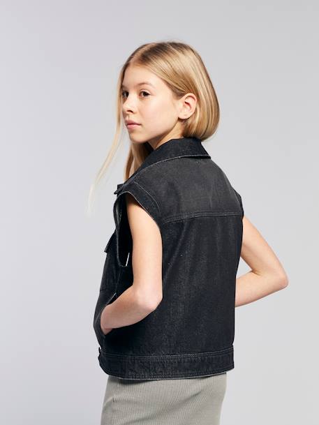 Sleeveless Oversized Denim Jacket for Girls, JONEN denim grey - vertbaudet enfant 
