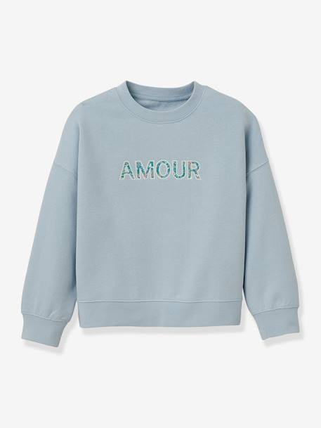 Sweat fille à messageen coton Liberty en coton bio bleu ciel - vertbaudet enfant 