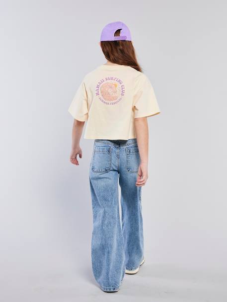 Distressed Wide-Leg Jeans for Girls, JONEN light blue+medium blue - vertbaudet enfant 