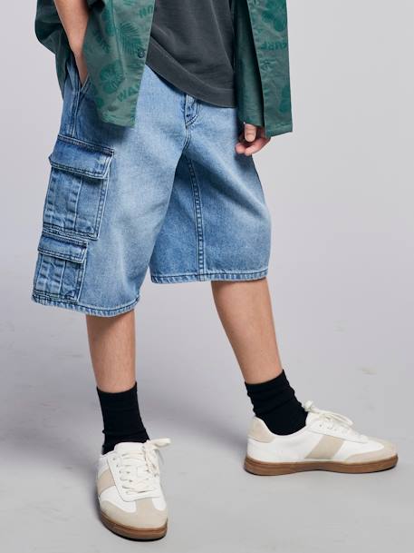 Bermuda skateur denim bleached+denim gris - vertbaudet enfant 