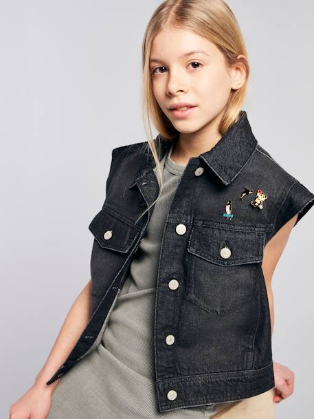 Sleeveless Oversized Denim Jacket for Girls, JONEN denim grey - vertbaudet enfant 
