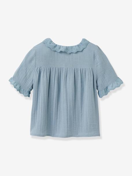 Chemise fille en gaze - coton biologique bleu jean+vert sauge - vertbaudet enfant 