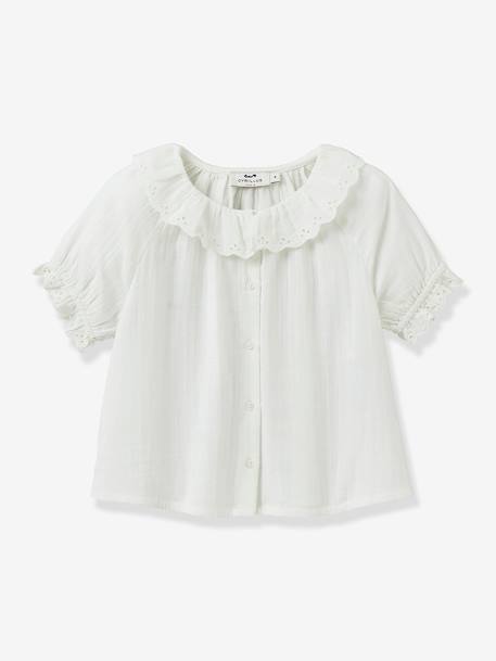 Girl's English embroidery blouse in cotton gauze CYRILLUS ecru - vertbaudet enfant 