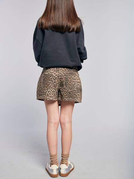 Asymmetrical Leopard Print Mini Skort for Girls, JONEN beige - vertbaudet enfant 