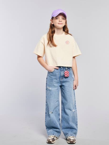 Distressed Wide-Leg Jeans for Girls, JONEN light blue+medium blue - vertbaudet enfant 