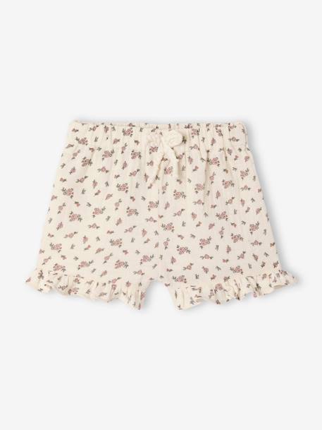 Pack of 2 baby shorts, 1 plain + 1 printed rose - vertbaudet enfant 