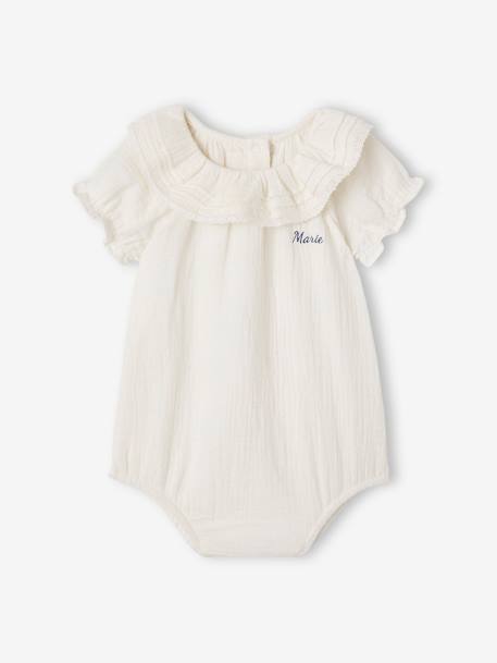 Baby bodysuit with a frilled collar ecru - vertbaudet enfant 