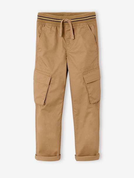 Pantalon  garçon cargo droit morphologique tour de hanches fin bleu nuit+sable - vertbaudet enfant 