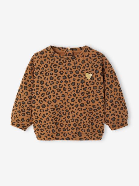 Sweat bébé léopard coeur doré capsule famille beige+gris foncé - vertbaudet enfant 
