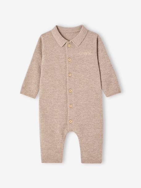 Combinaison naissance en laine et cachemire personnalisable beige chiné - vertbaudet enfant 