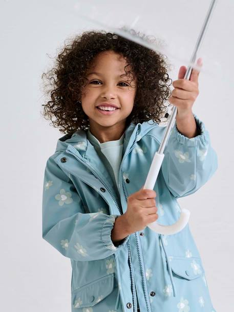 Hooded Raincoat with Magical Motifs for Girls GREEN MEDIUM ALL OVER PRINTED+rose+sky blue - vertbaudet enfant 