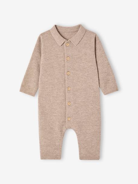 Combinaison naissance en laine et cachemire personnalisable beige chiné - vertbaudet enfant 