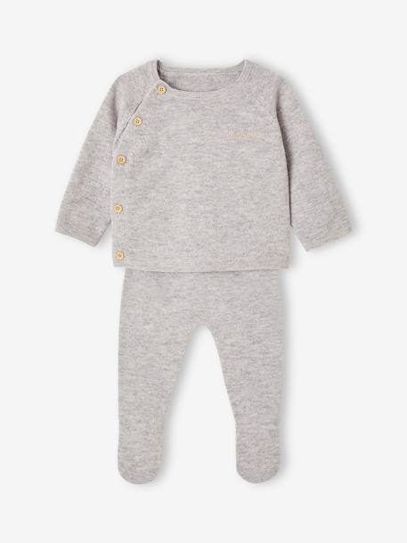 Ensemble naissance pull pantalon laine et cachemire personnalisable gris chiné - vertbaudet enfant 