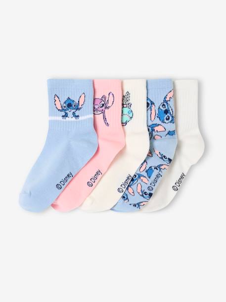 Pair of 5 Ankle Socks for Girls, Disney® LILO & STITCH sky blue - vertbaudet enfant 