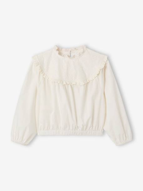 Two-tone blouse for girls with English embroidery details ecru - vertbaudet enfant 