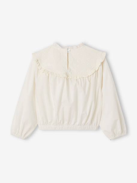 Two-tone blouse for girls with English embroidery details ecru - vertbaudet enfant 