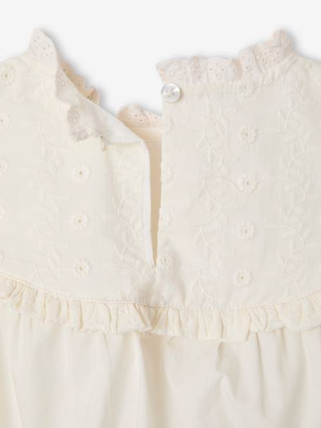 Two-tone blouse for girls with English embroidery details ecru - vertbaudet enfant 