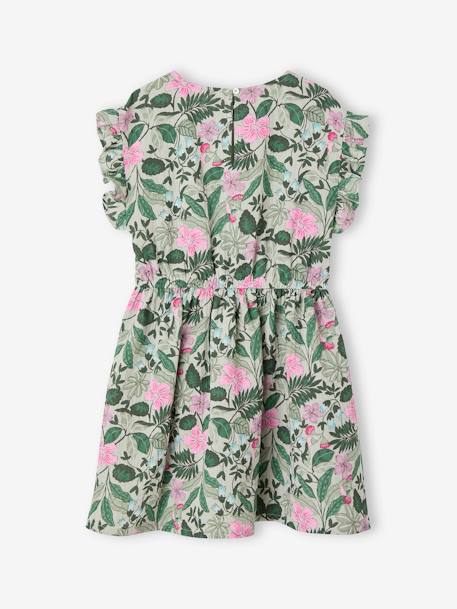 Printed Cotton Gauze Dress for Girls sage green - vertbaudet enfant 