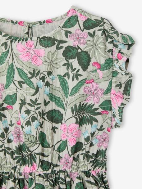 Printed Cotton Gauze Dress for Girls sage green - vertbaudet enfant 