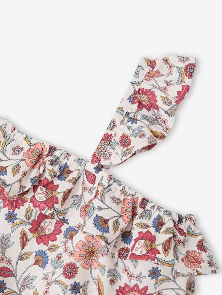 Asymmetrical Frill Blouse with Floral Print, for Girls ecru - vertbaudet enfant 
