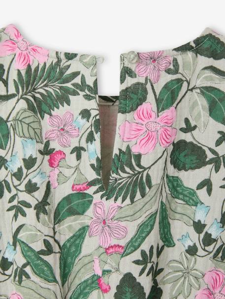 Printed Cotton Gauze Dress for Girls sage green - vertbaudet enfant 