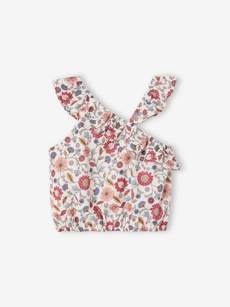 Asymmetrical Frill Blouse with Floral Print, for Girls ecru - vertbaudet enfant 