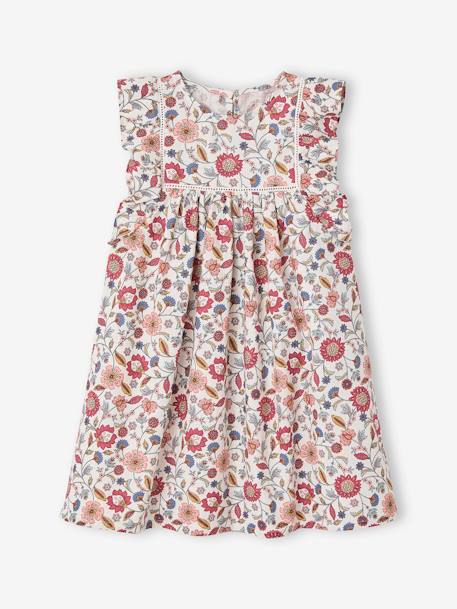 Frilly Floral Print Dress For Girls ecru - vertbaudet enfant 