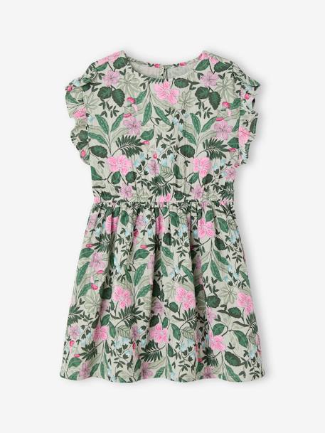 Printed Cotton Gauze Dress for Girls sage green - vertbaudet enfant 