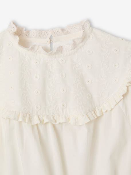Two-tone blouse for girls with English embroidery details ecru - vertbaudet enfant 