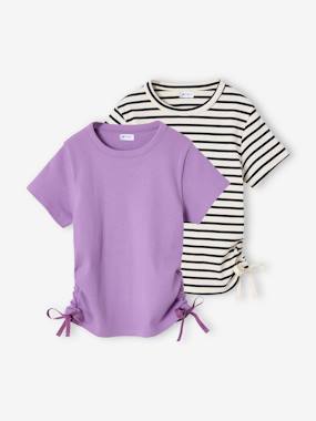 Lot 2 tee-shirts à liens coulissants fille - vertbaudet enfant Fille-T-shirt, sous-pull-T-shirt-Lot 2 tee-shirts à liens coulissants fille